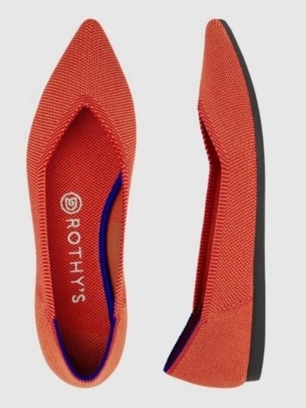 Rothy's Persimmon burnt orange Women's Pointed Knit Flat in Coral